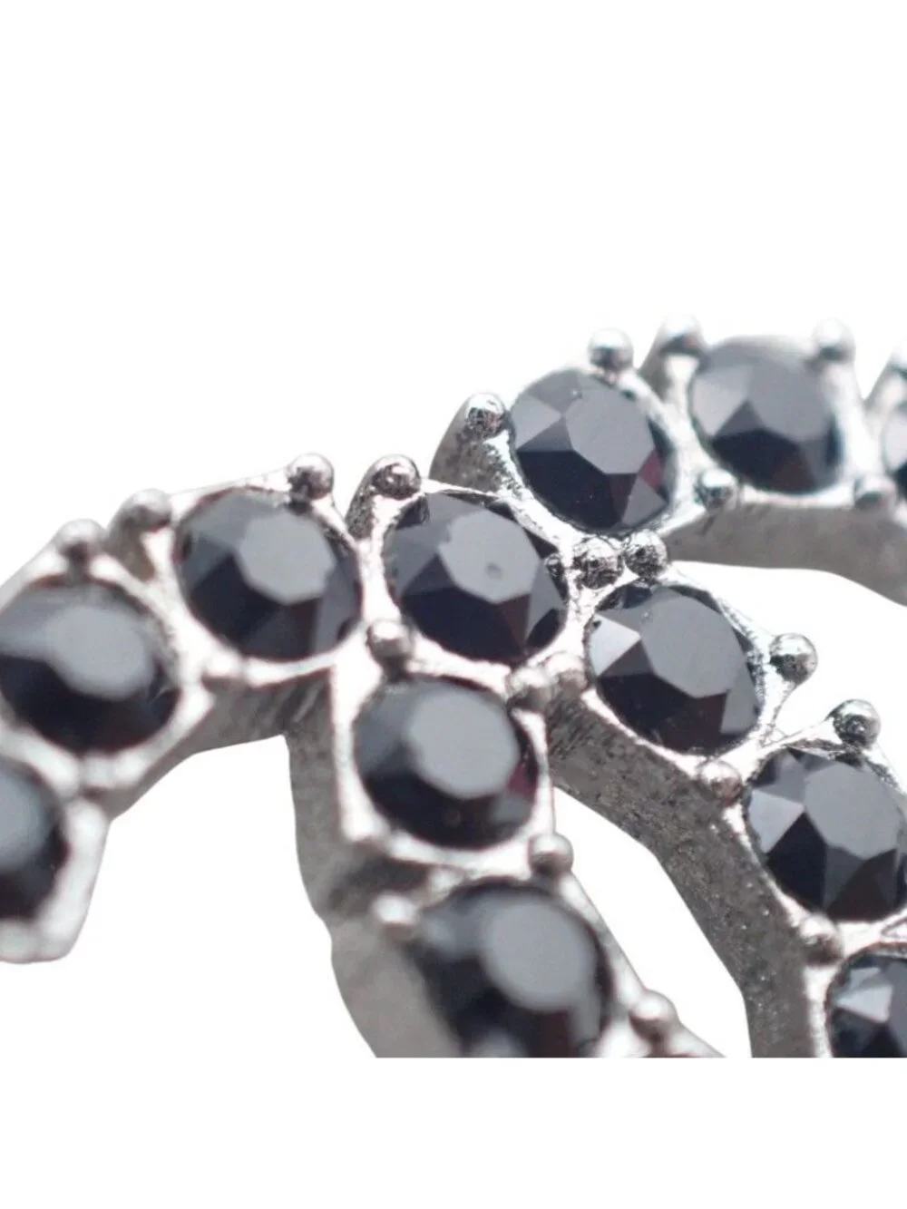 Chanel CC Logo Earrings 18 Metal Crystal Black Coco Silver Simple Rhinestone